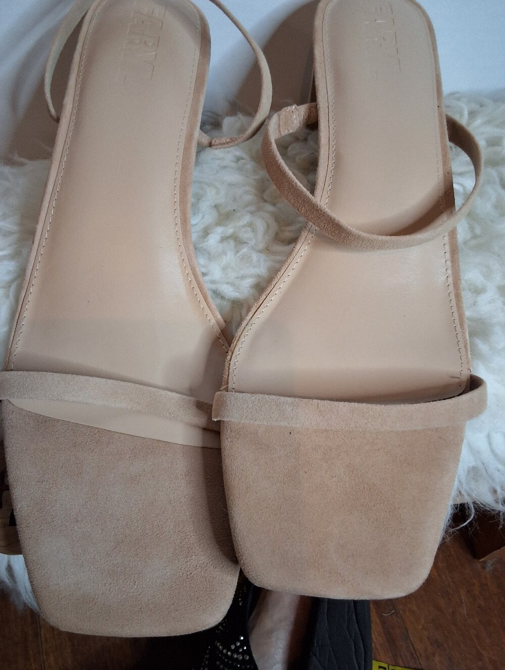Faryl Nude Beige Suede Square Toe Strappy Block Heel Sandals Size 12 NEW - Picture 8 of 10